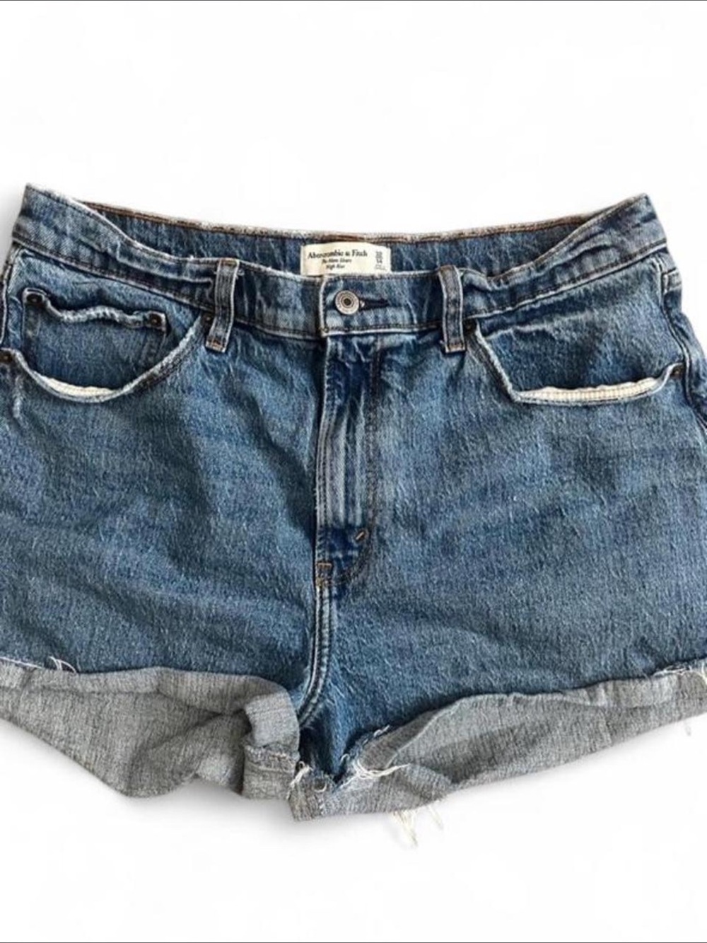 Abercrombie & Fitch Distressed Blue Denim Roll-Cuff Shorts